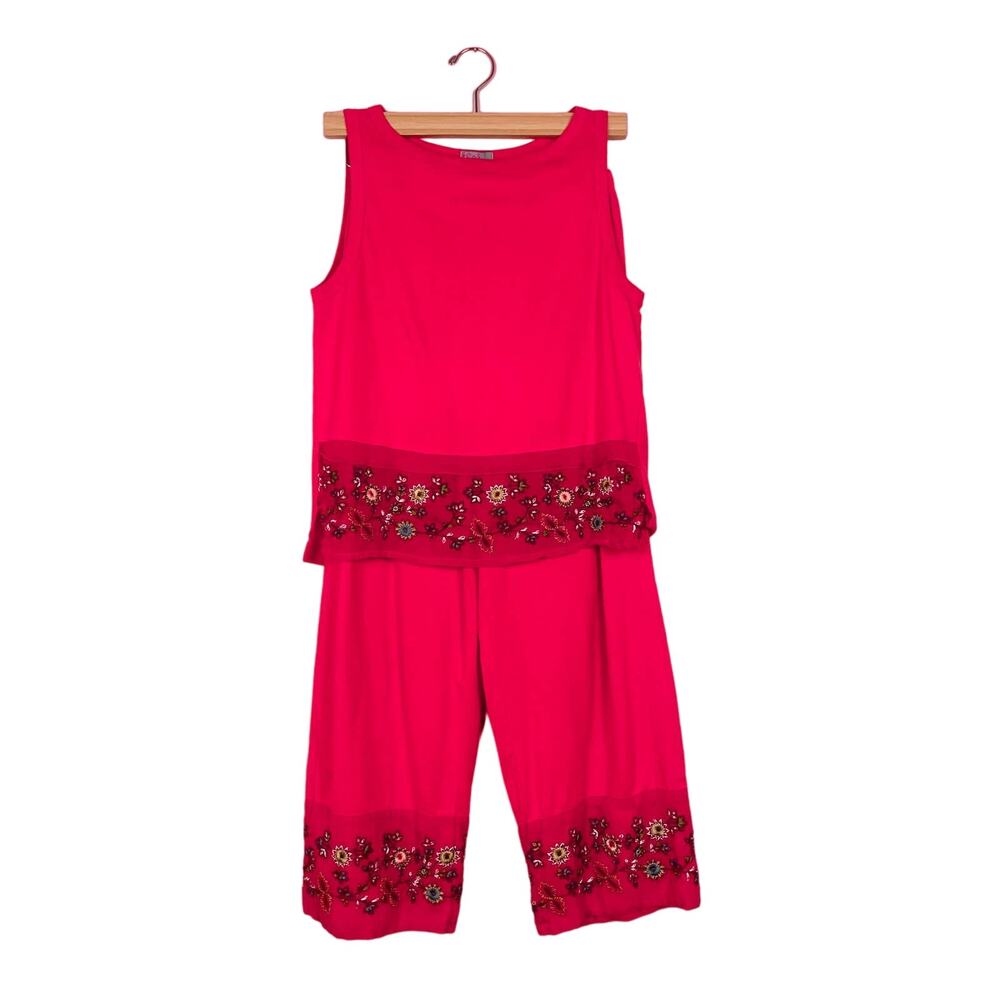 Vintage Johnny Was Tees Floral Embroidered Pants Set Red Small